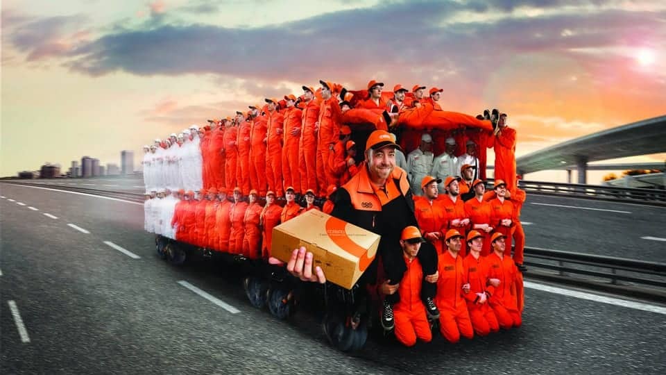 a tnt lorry made up of employees